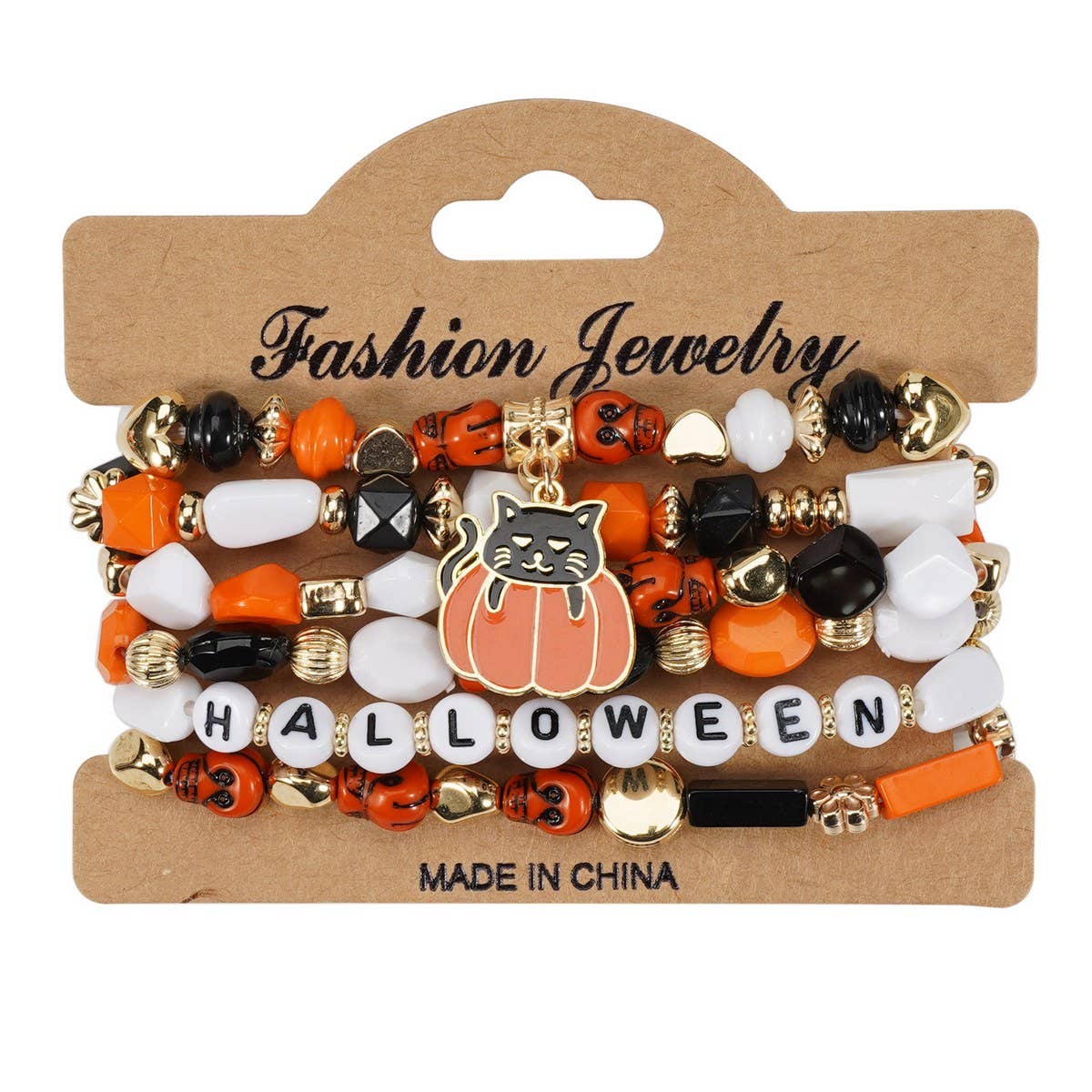 HALLOWEEN PUMPKIN GHOST BEADED BRACELET