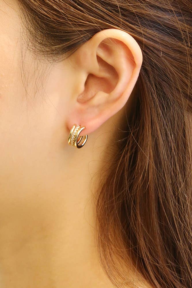 14K Dazzle Trio Hoop Post Earrings