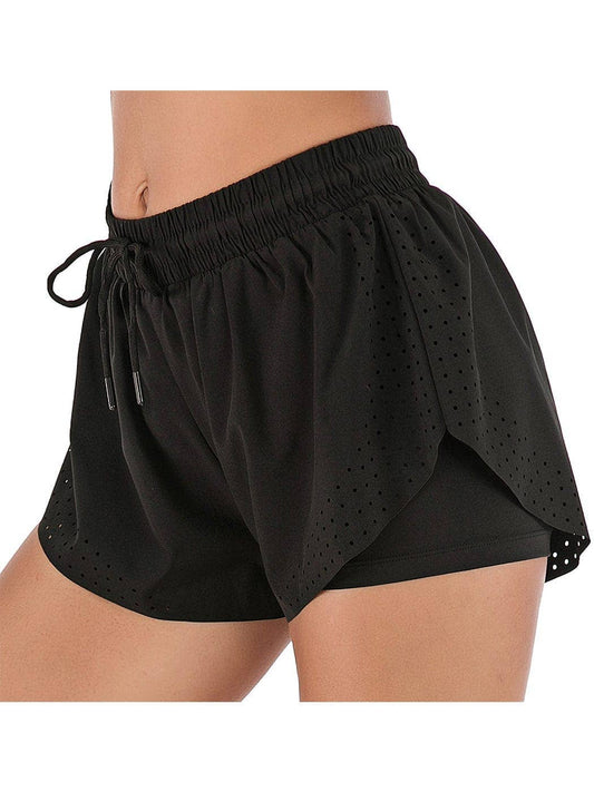 Running Shorts Double Layer Fitness Workout Athletic Shorts- Black