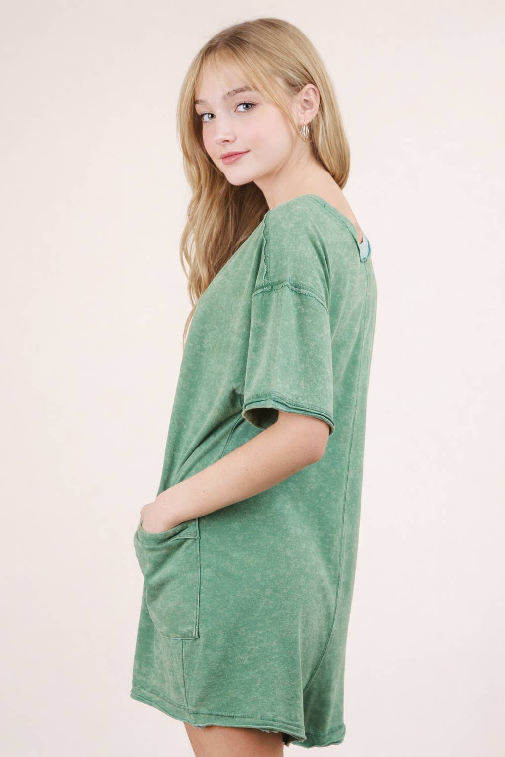 Mineral Washed Oversized Casual Knit Romper