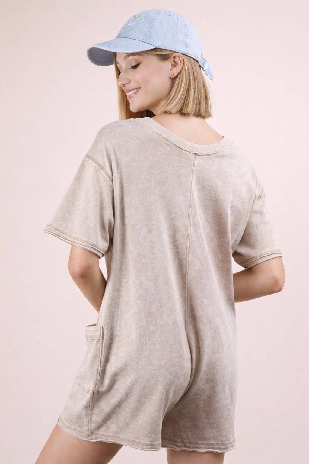 Mineral Washed Oversized Casual Knit Romper