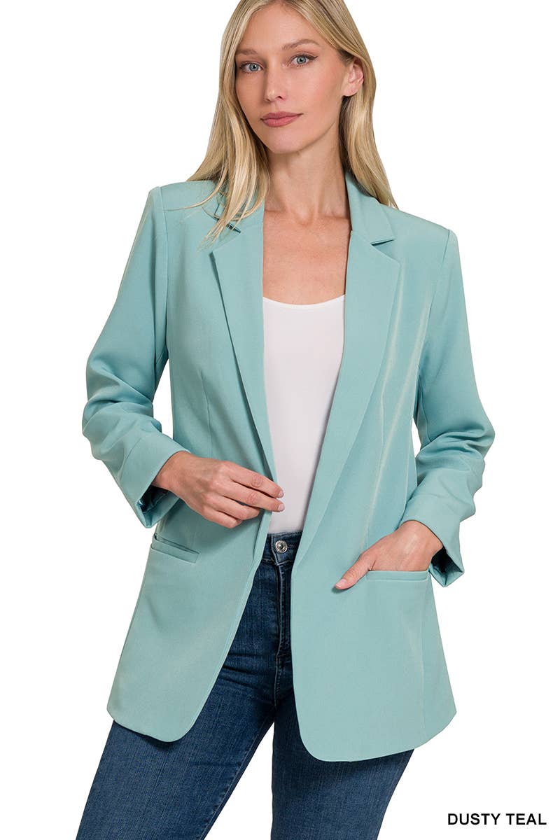 Zenana WOVEN OPEN FRONT CLASSIC BLAZER - Black