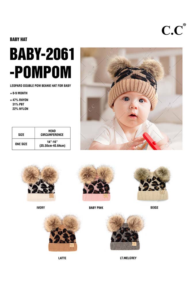 C.C Baby Leopard Double Pom Beanie Hat