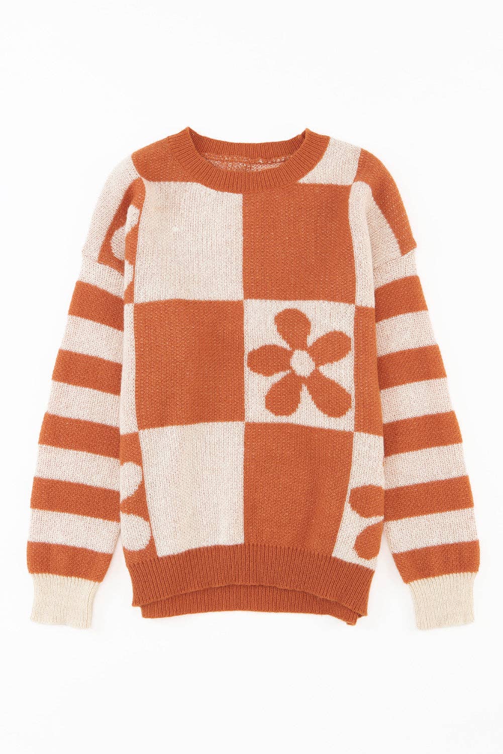 Checker Floral Stripe Patchwork Sweater