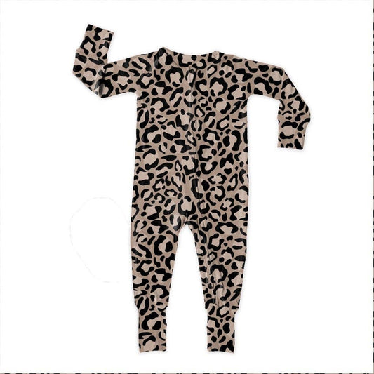 Bamboo Zipper Footie, Leopard