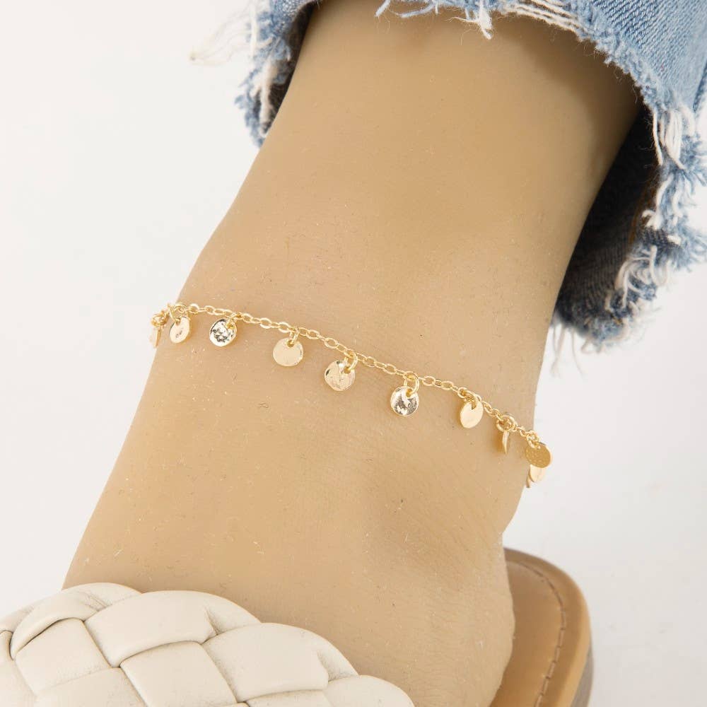 Mini Hammered Coins Chain Anklet - Silver
