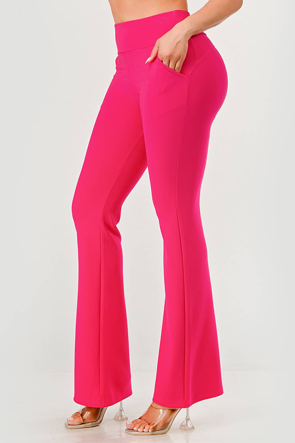 Womens Tummy Control Butt Sculpting Flare Pants With Pockets - Red