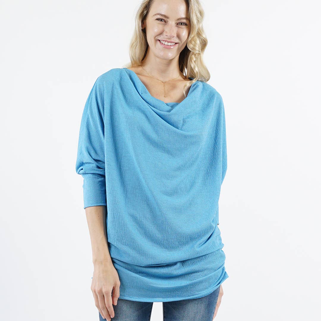 Side shirred Cowl neck flowy dolman tunic (Reg & Plus)