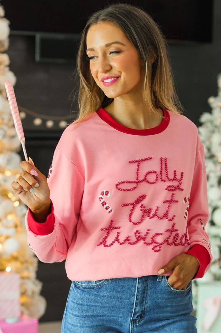 Jolly but Twisted Pink Sweater