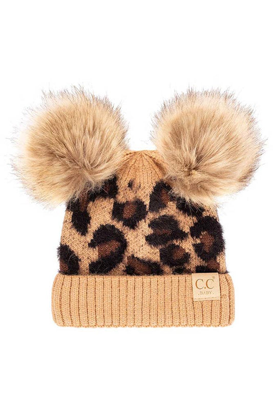 C.C Baby Leopard Double Pom Beanie Hat