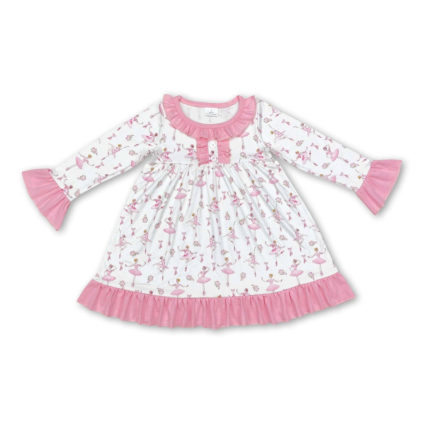 Long sleeves pink ruffle dance girls night dress