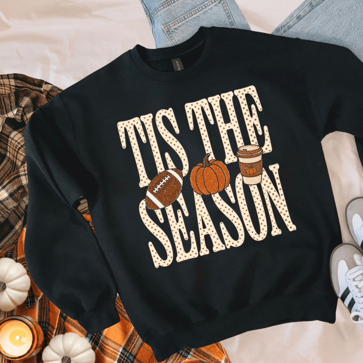 Dot Tis the Season Fall Things Black Tee or Sweatshirt