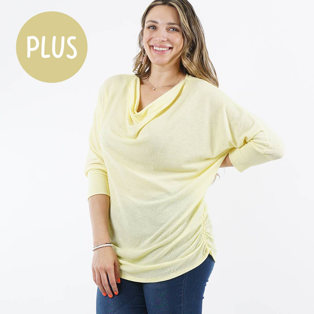 Side shirred Cowl neck flowy dolman tunic (Reg & Plus)