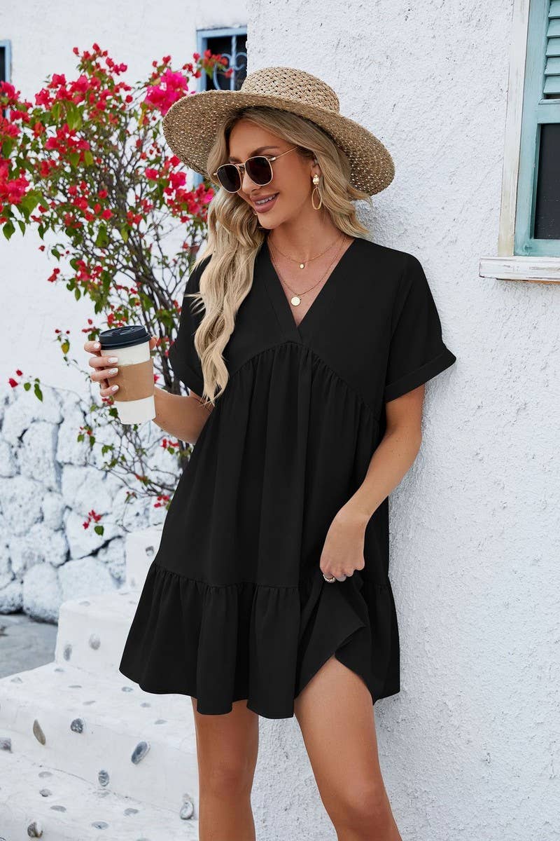 V Neck Tiered Short Sleeve Dress