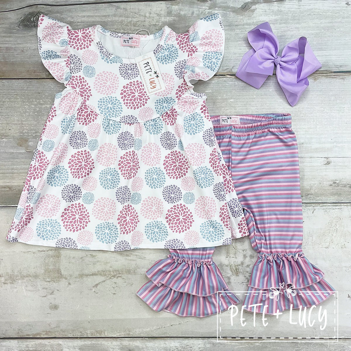 Pete and Lucy Pastel Dahlia Capri set