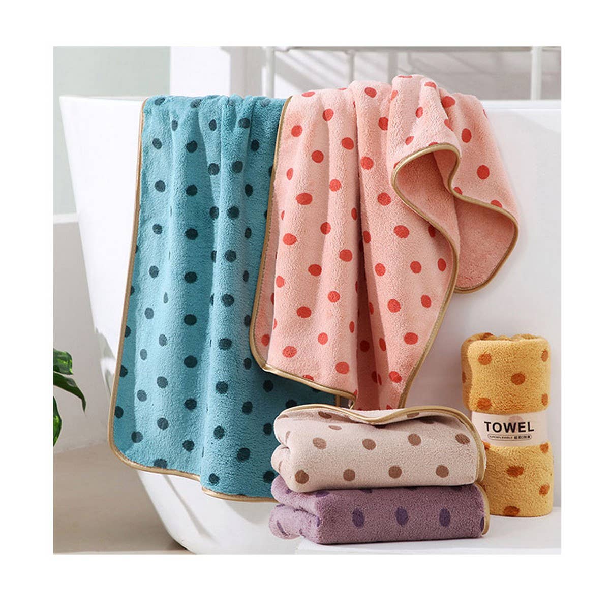 CORAL FLEECE POLKA DOT ABSORBENT FACE TOWEL - Khaki