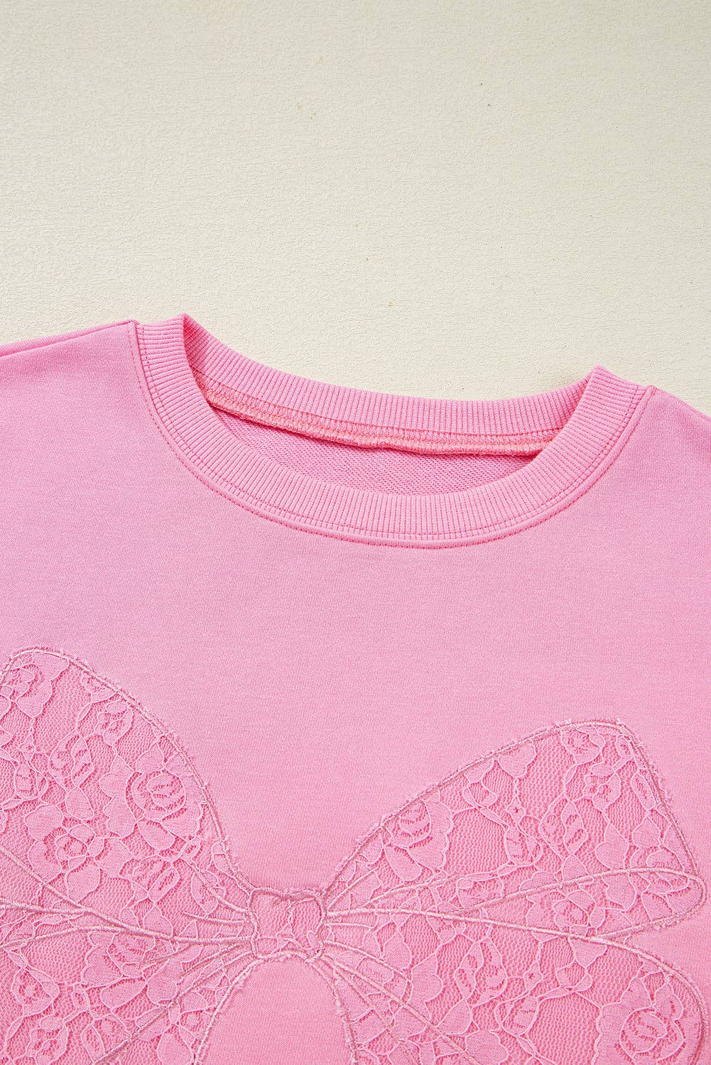 Bonbon Lace Insert Bow Embroidered Exposed Seam Sweatshirt