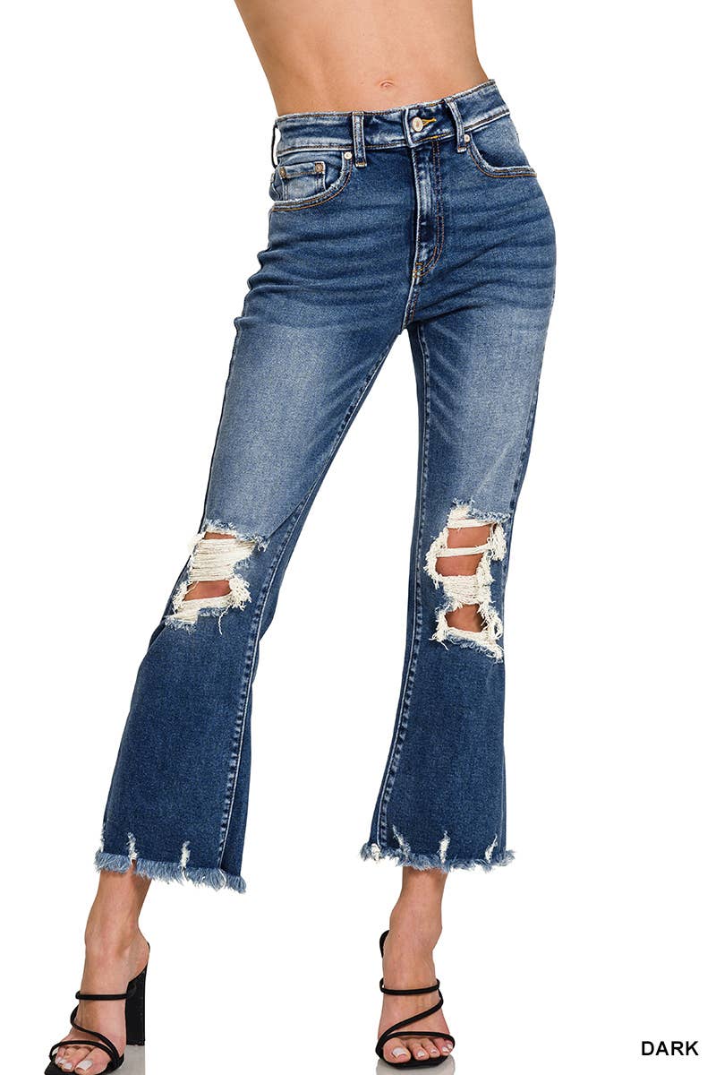 Zenana Distressed Knee And Hem Denim Pants