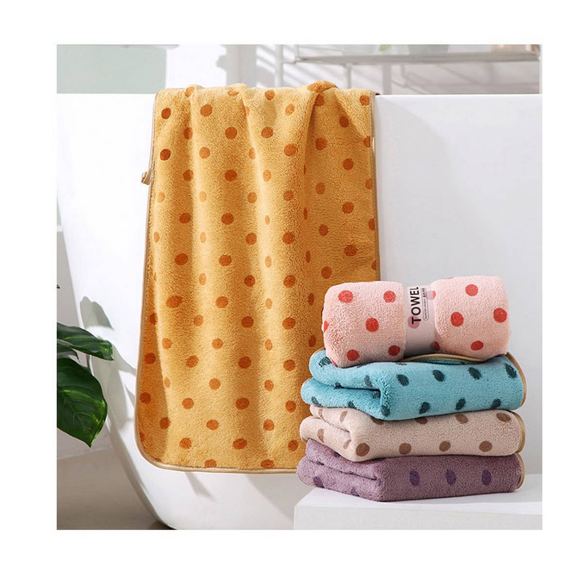CORAL FLEECE POLKA DOT ABSORBENT FACE TOWEL - Khaki