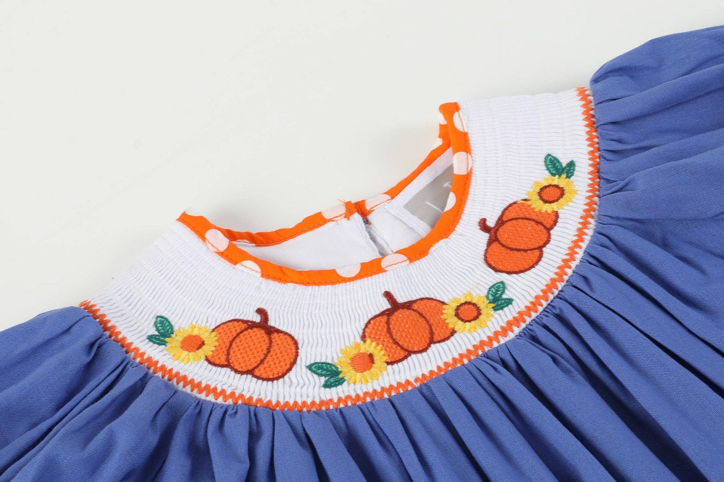 Lil Cactus Blue Pumpkin Sunflower Smocked Bishop Dress