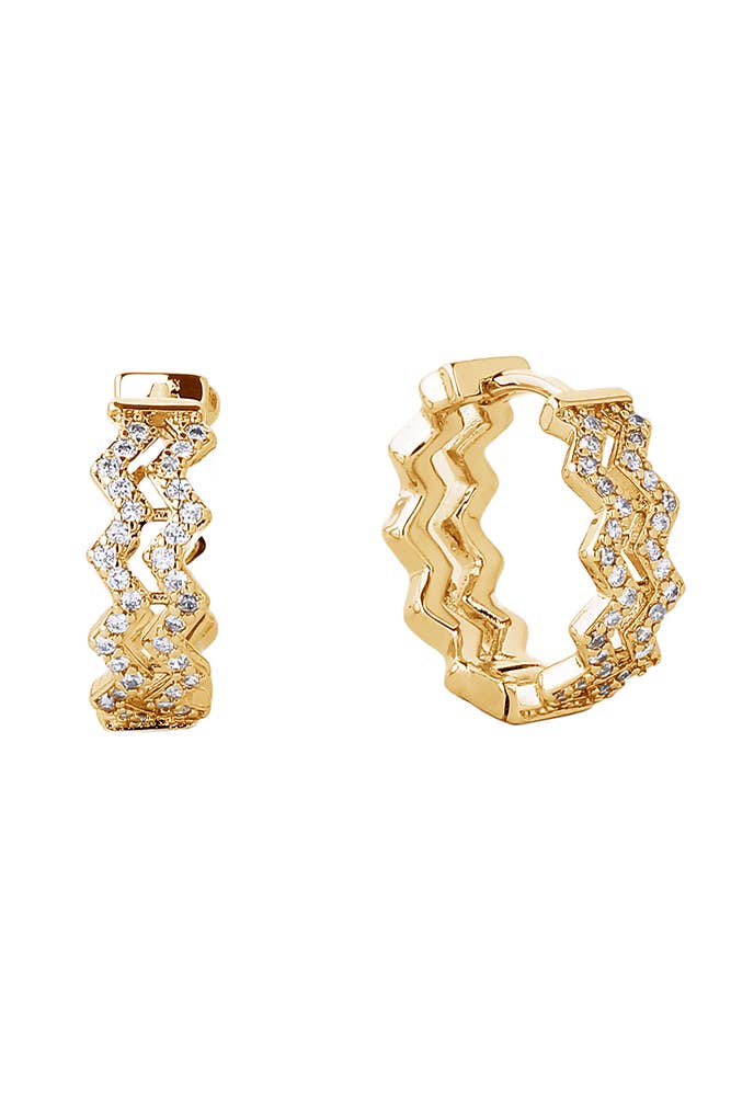 14K Gold/White Gold Dipped Huggie Hoop Cz Paved