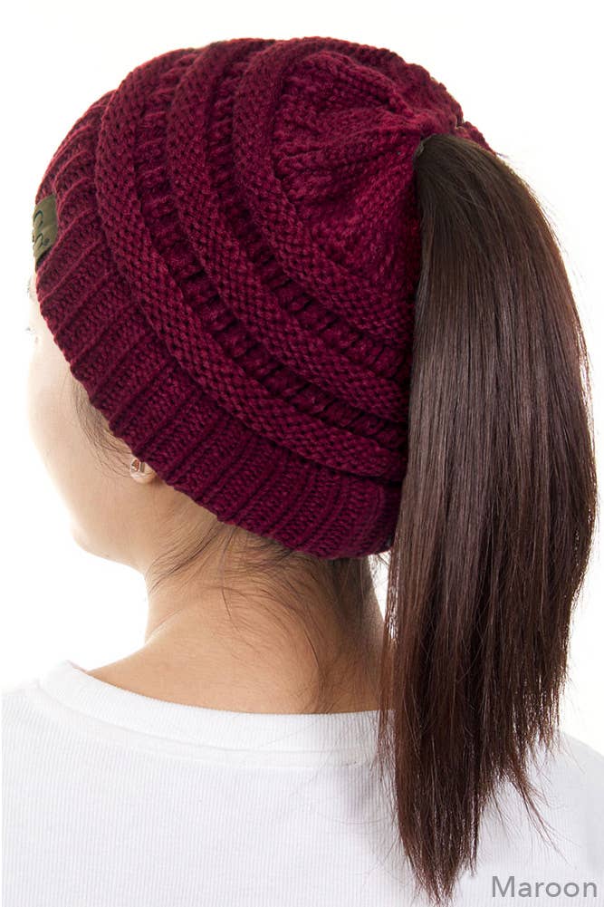 C.C Solid Color Ponytail Messy Bun Beanie