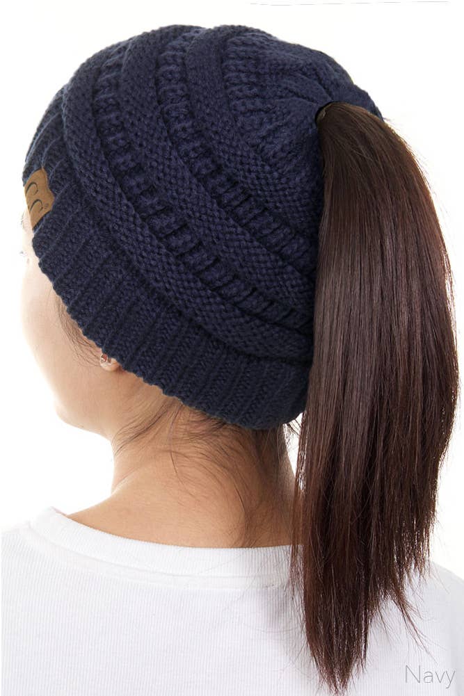 C.C Solid Color Ponytail Messy Bun Beanie