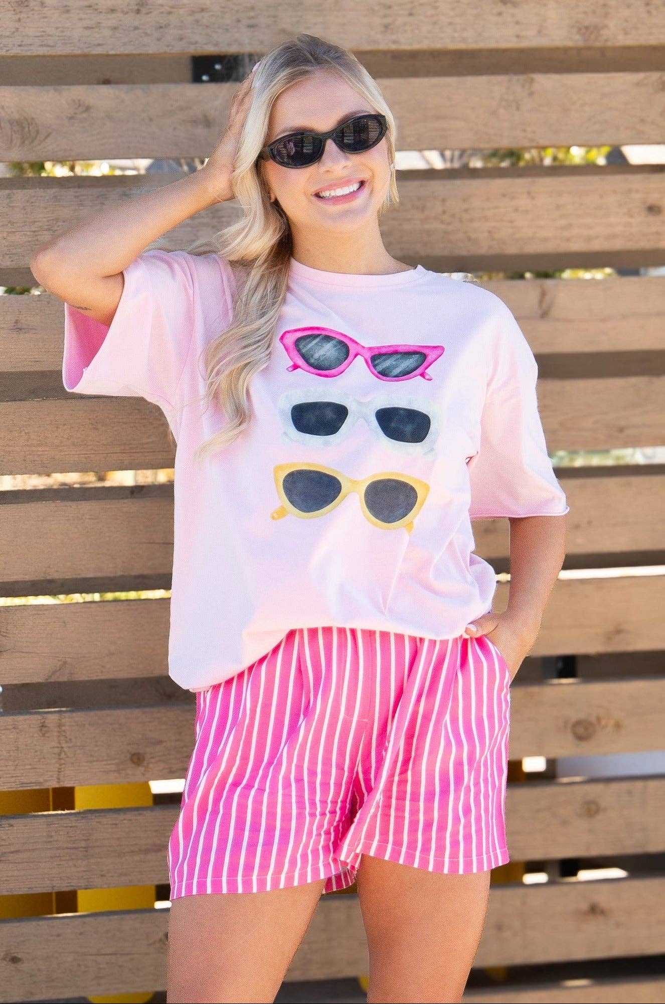 Summer Shades on Pink Tee Shirt