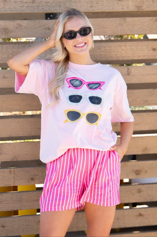 Summer Shades on Pink Tee Shirt