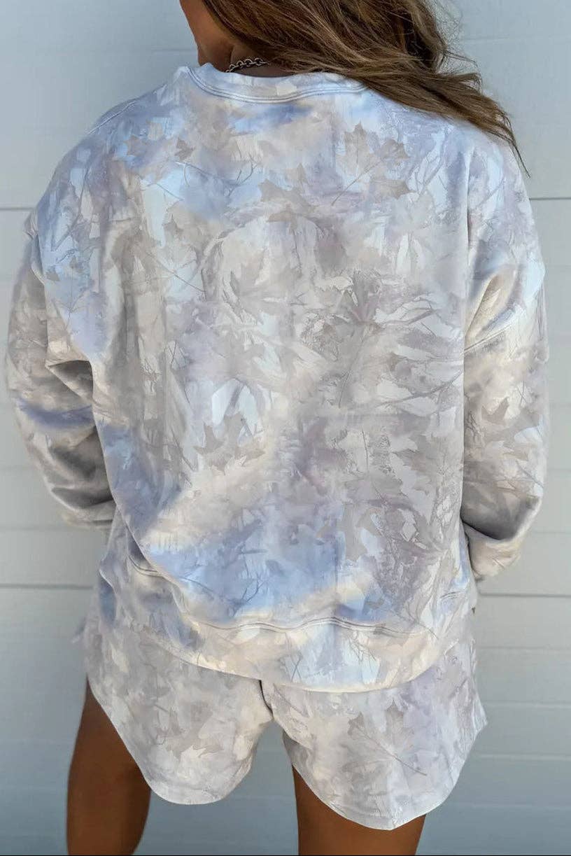 Camo Pullover Top and Elastic Waist Short Set