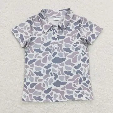 Boys Camo Hunting Short Sleeve Buttons Tee Shirt Tops