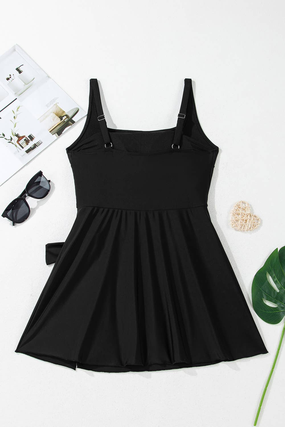 Side Tied Waist Square Neck A-line One Piece Swim Dress