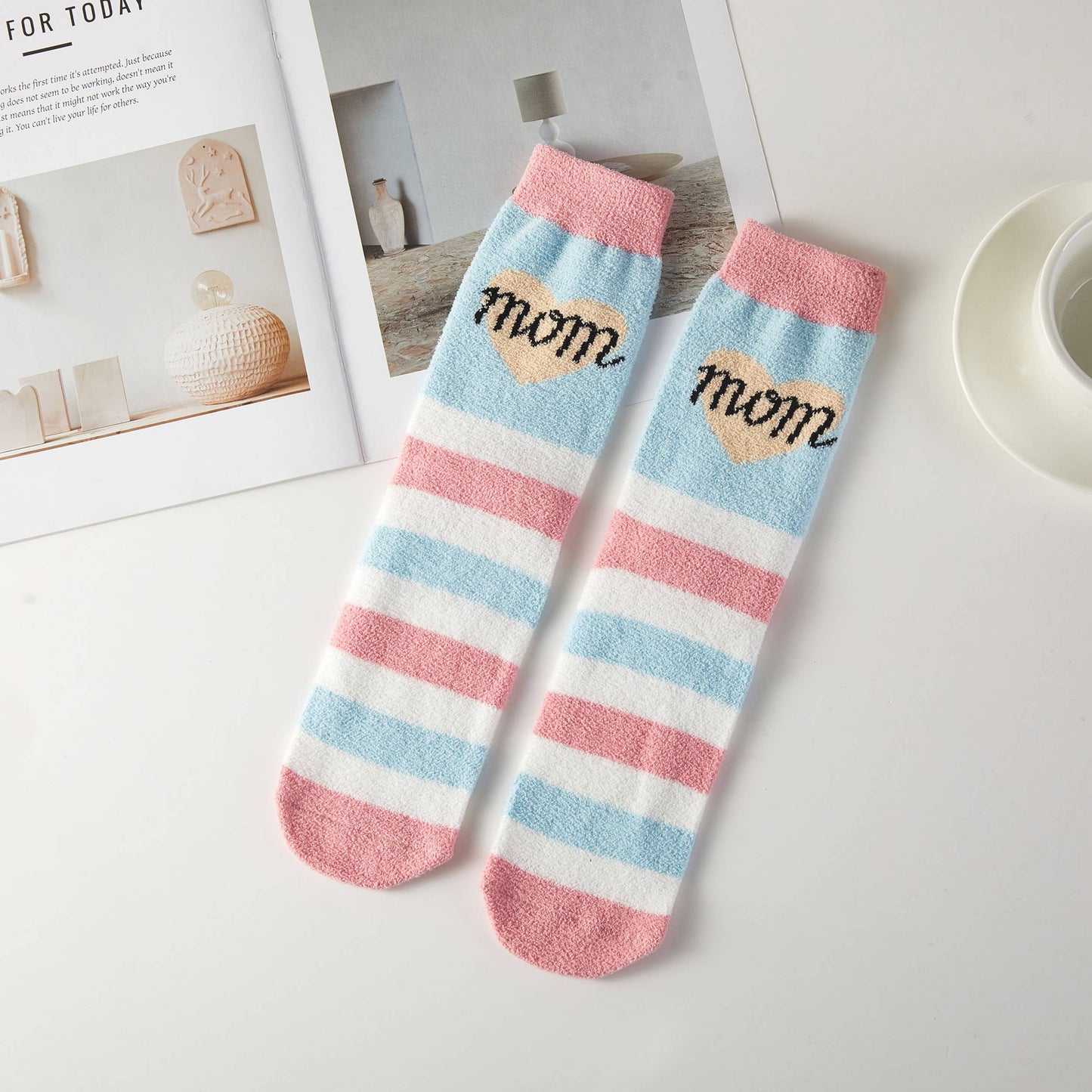 Love Mom Theme Cute Graphic Fuzzy Socks Gift Box (3 Pairs)