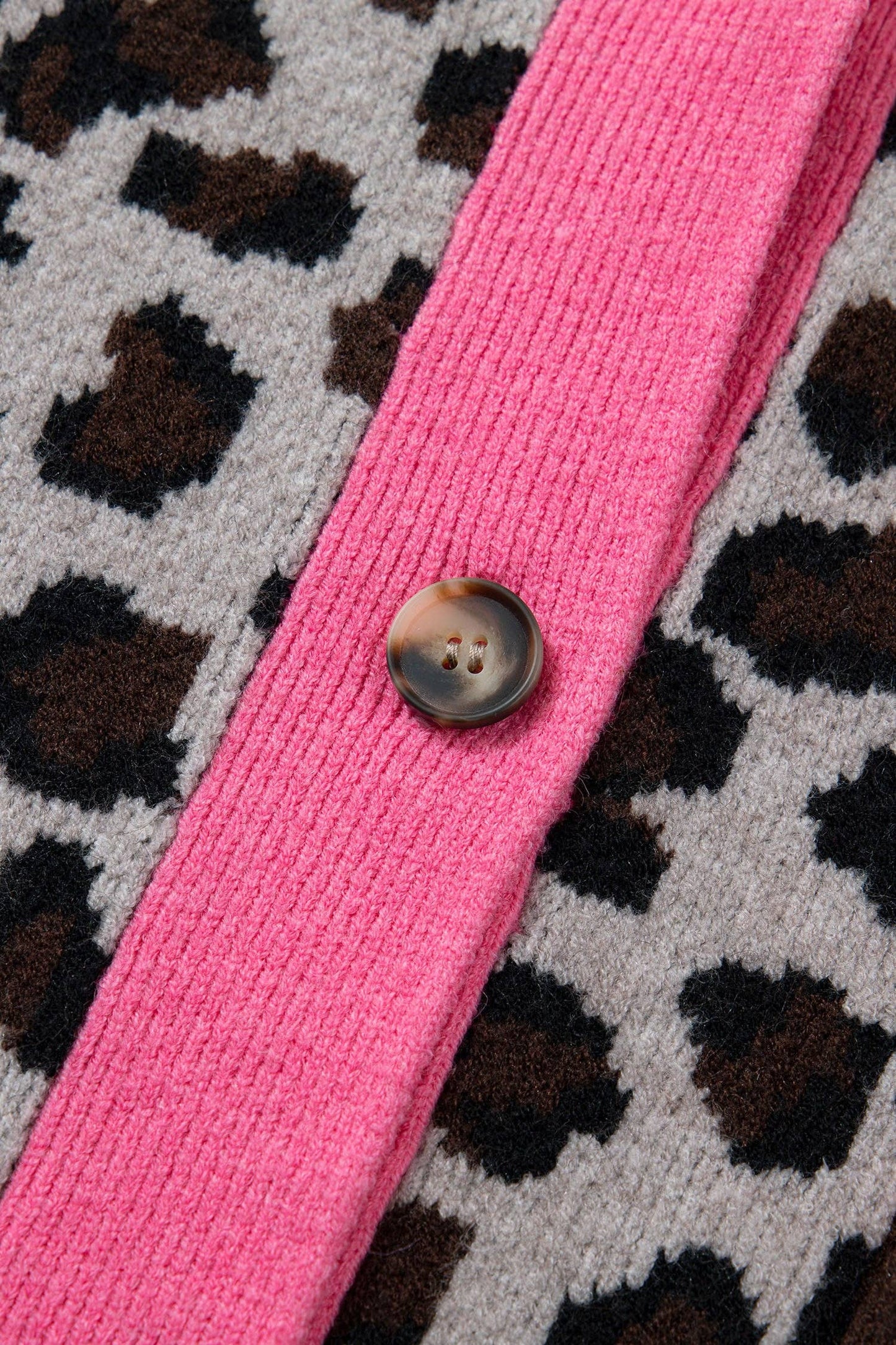 Leopard Colorblock Button Down Oversize Cardigan