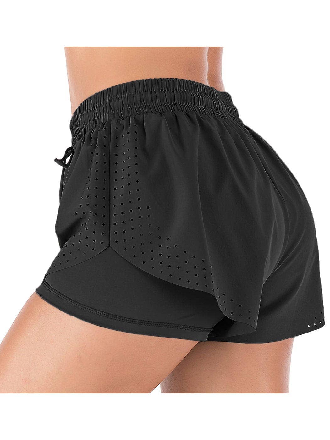 Running Shorts Double Layer Fitness Workout Athletic Shorts- Black