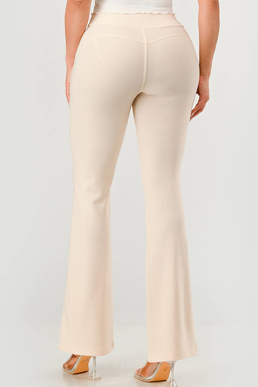 Womens Tummy Control Butt Sculpting Flare Pants With Pockets - Red