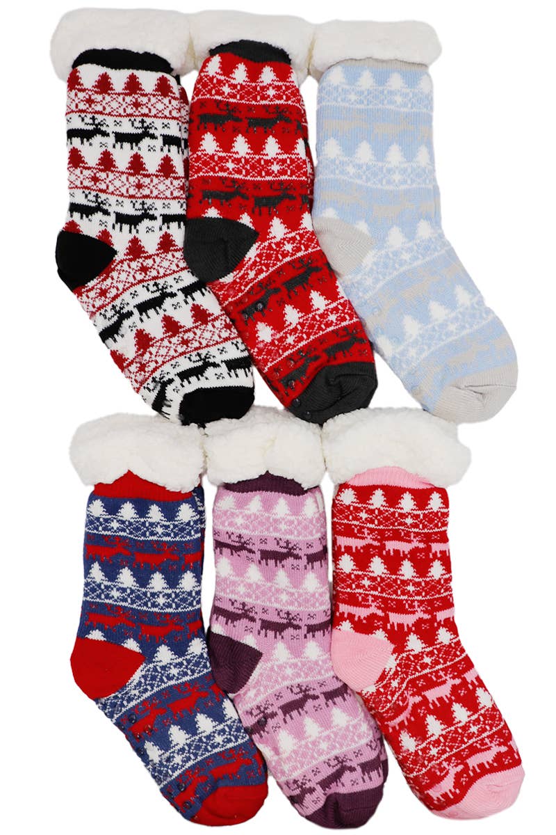 Women's Reindeer Tree Thick Fleece Lounge Socks