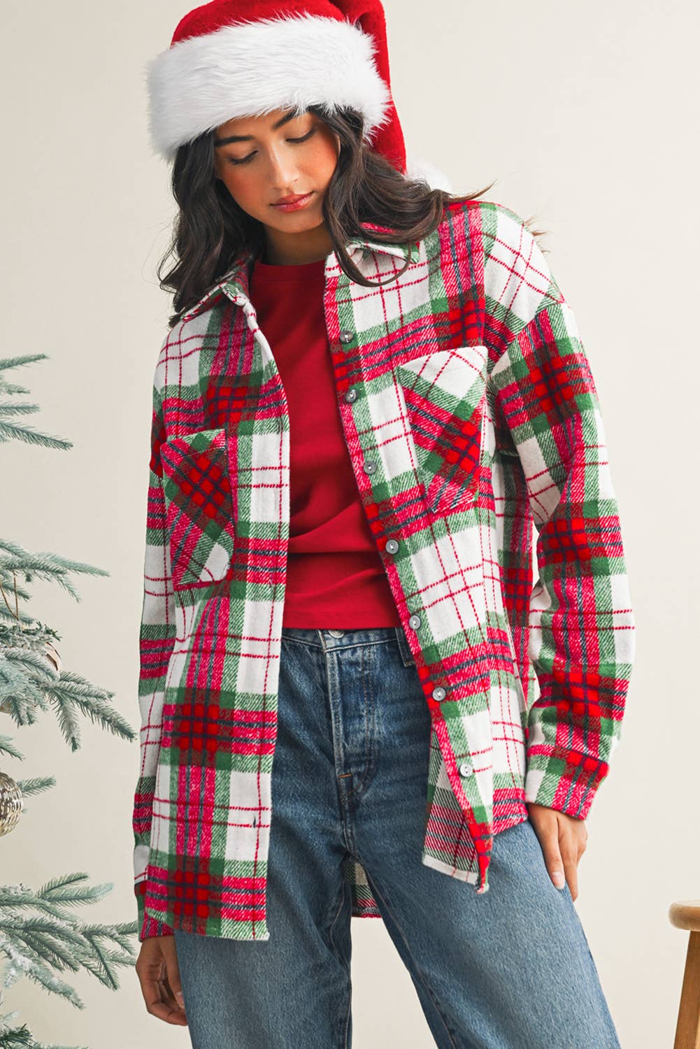 LDC Christmas Plaid Casual Flannel Shacket