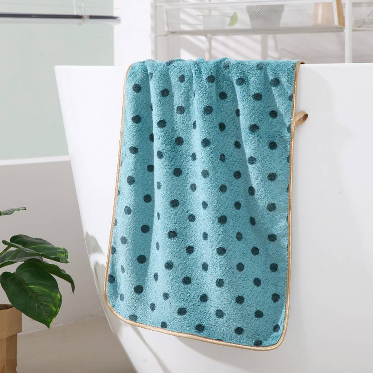 CORAL FLEECE POLKA DOT ABSORBENT FACE TOWEL - Khaki