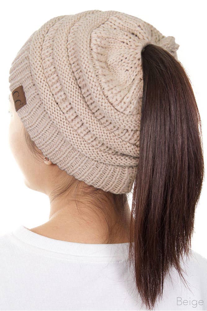 C.C Solid Color Ponytail Messy Bun Beanie