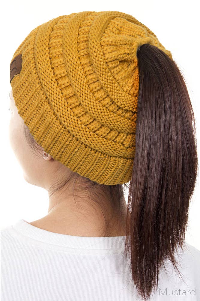 C.C Solid Color Ponytail Messy Bun Beanie