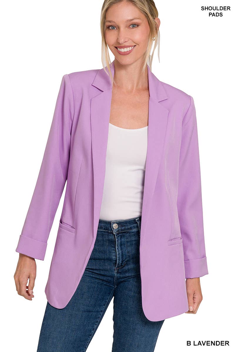 Zenana WOVEN OPEN FRONT CLASSIC BLAZER - Black