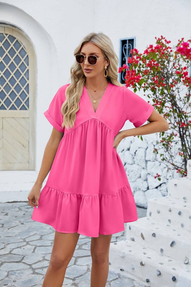 V Neck Tiered Short Sleeve Dress