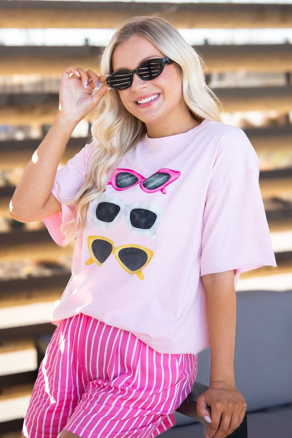 Summer Shades on Pink Tee Shirt