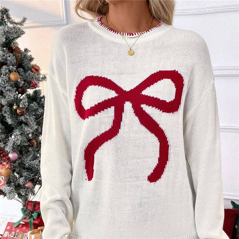 Loose-Fit Long Sleeve Round Neck Christmas Sweater