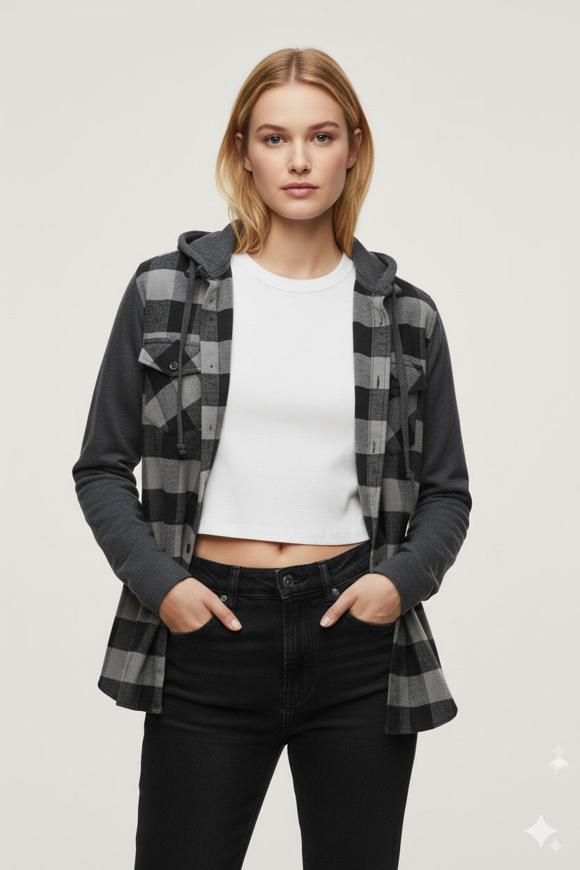 FLANNEL SHIRT WITH DETACHABLE HOOD Unisex