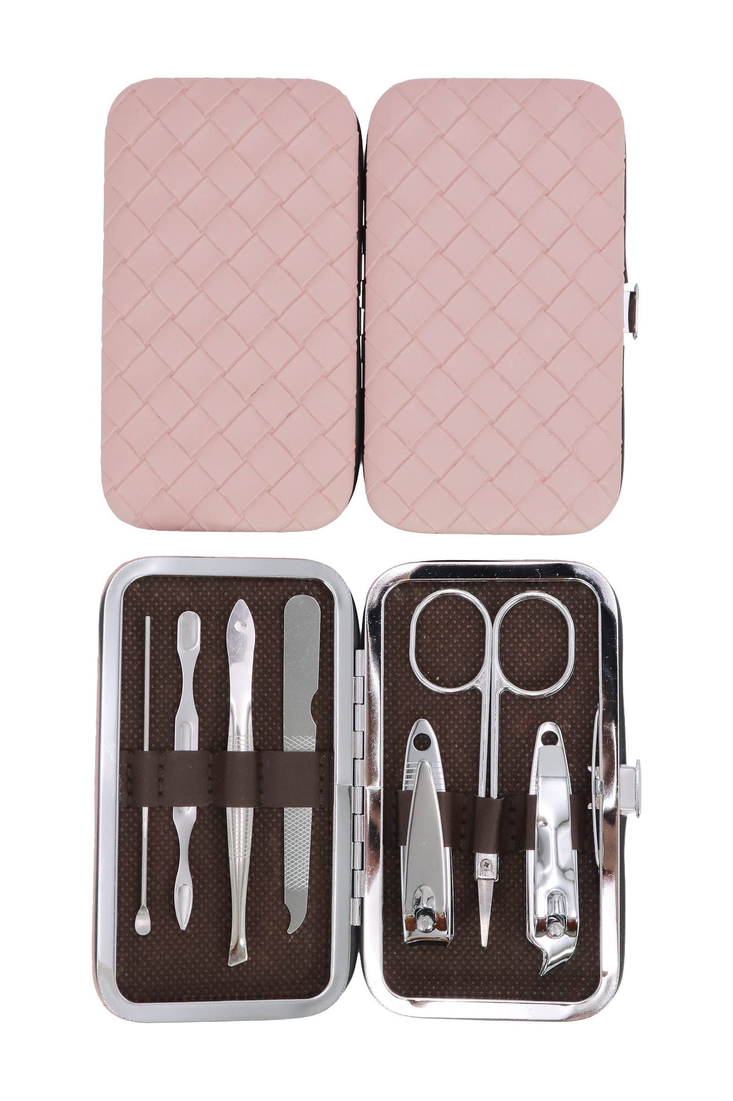 Basket Weave Vegan Leather 7 Pcs Nailcare Kit
