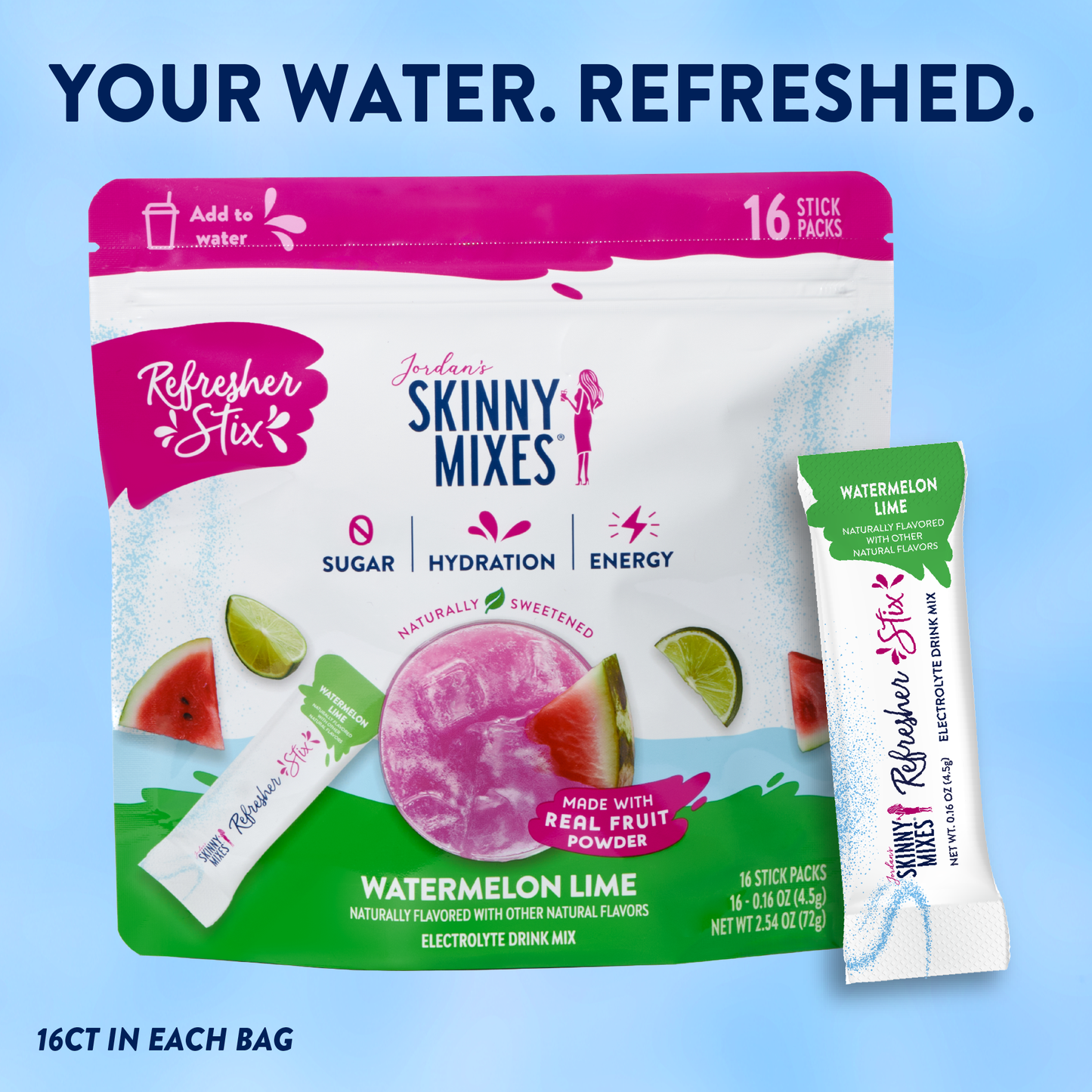 Jordan's Skinny Mixes Refresher Stix 16 ct - Watermelon Lime