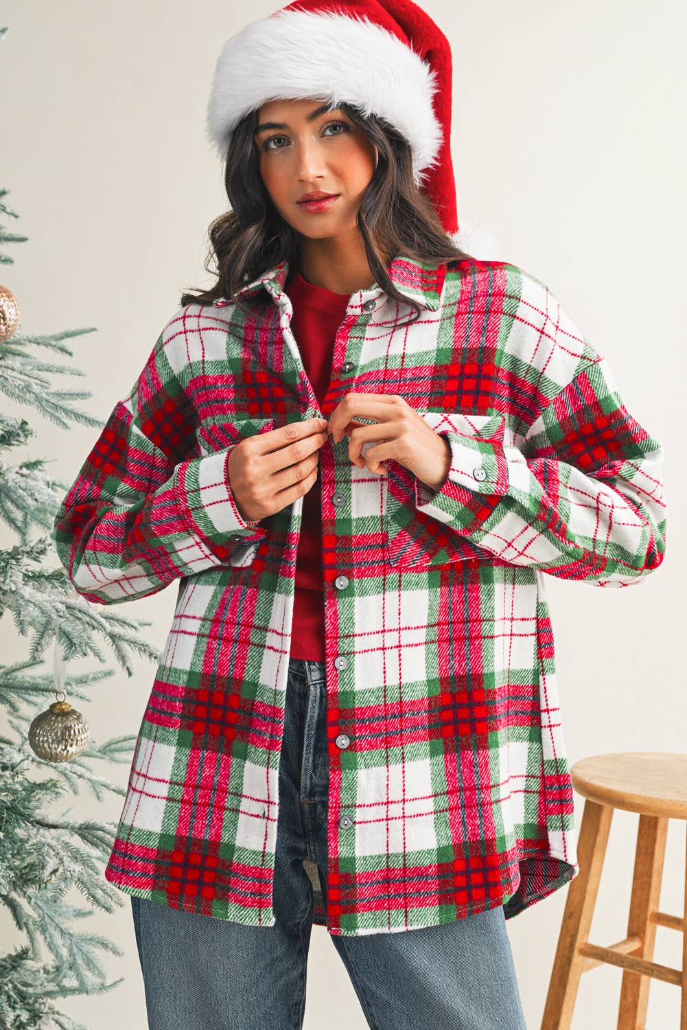 LDC Christmas Plaid Casual Flannel Shacket
