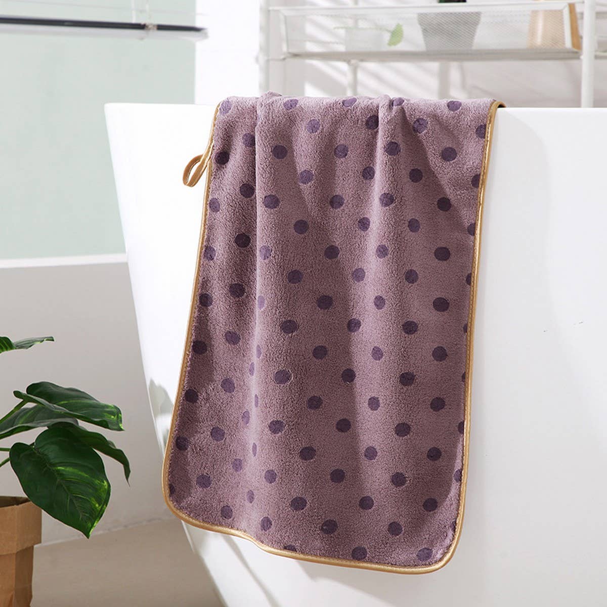 CORAL FLEECE POLKA DOT ABSORBENT FACE TOWEL - Khaki